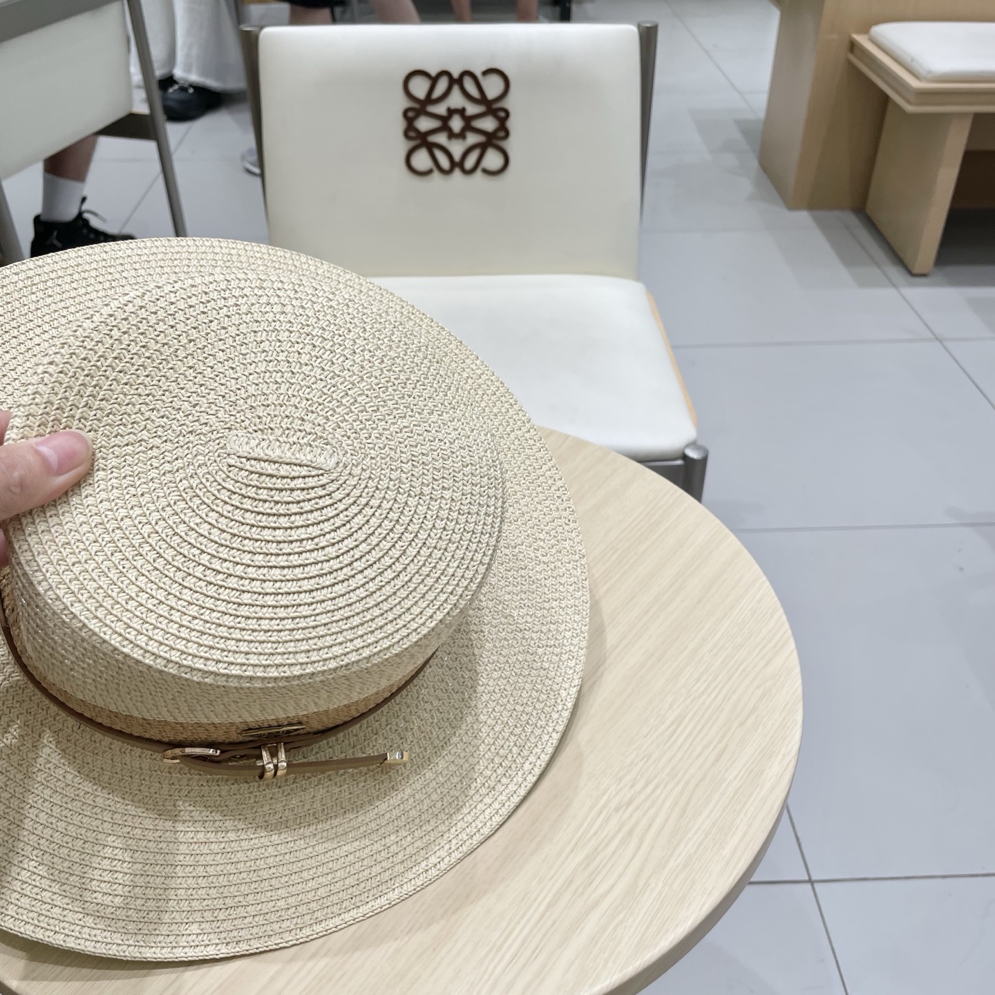 Prada普拉达平顶草帽，拼色礼帽，头围57cm