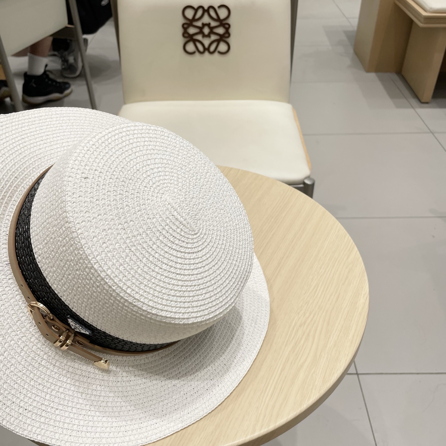 Prada普拉达平顶草帽，拼色礼帽，头围57cm