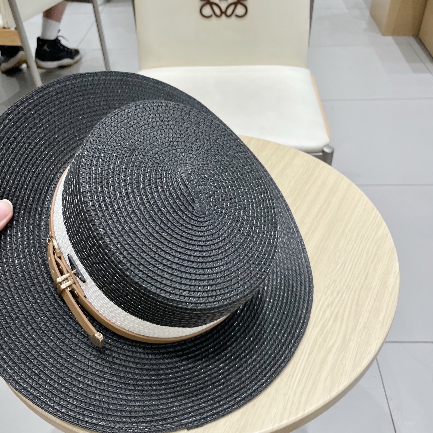 Prada普拉达平顶草帽，拼色礼帽，头围57cm