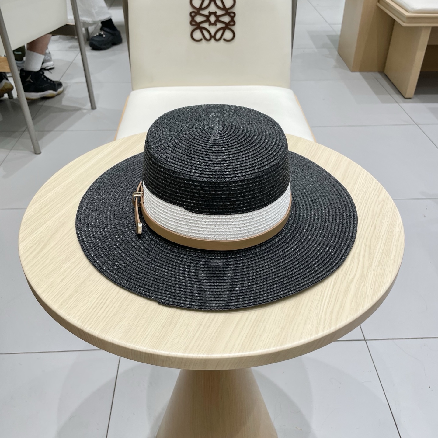 Prada普拉达平顶草帽，拼色礼帽，头围57cm