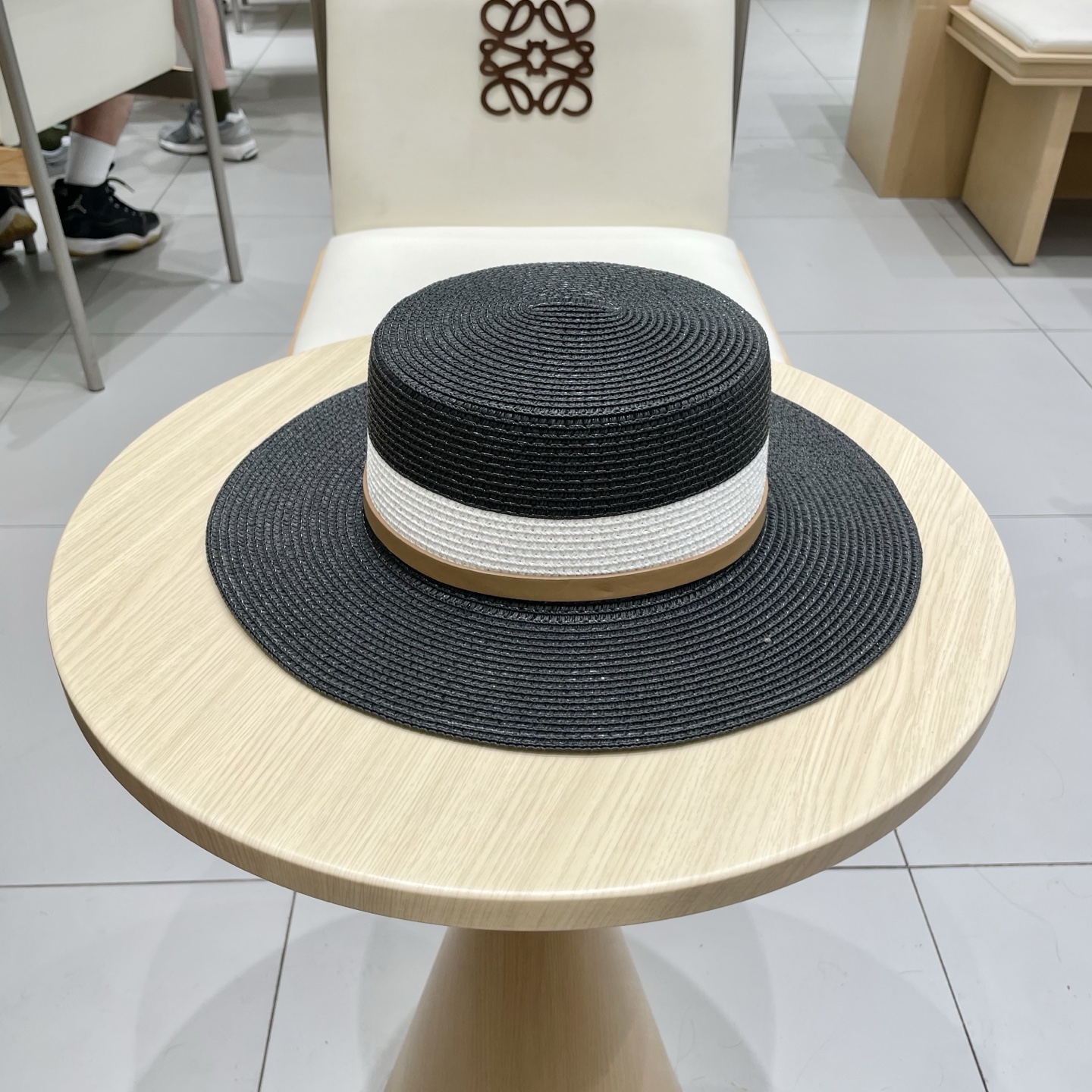 Prada普拉达平顶草帽，拼色礼帽，头围57cm