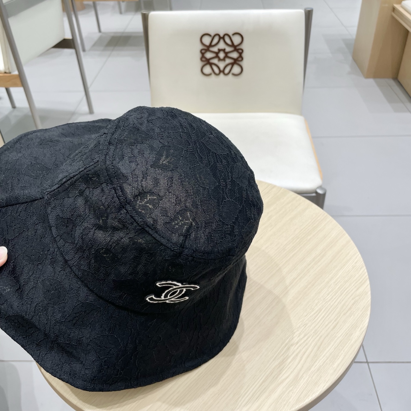 chanel香奈儿大檐遮阳帽子女夏天柔软可折叠渔夫帽蕾丝花纹布帽休闲度假太阳帽