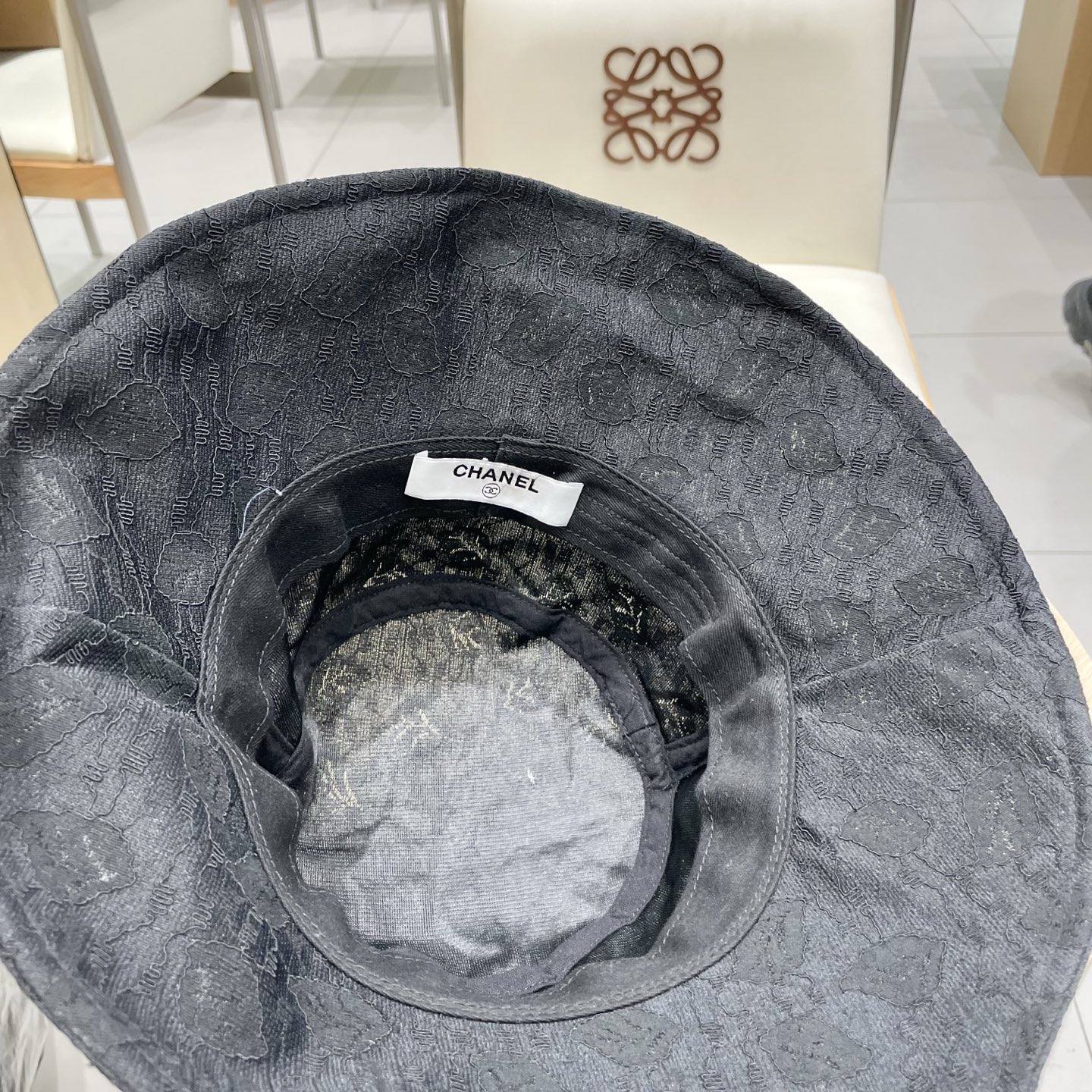 chanel香奈儿大檐遮阳帽子女夏天柔软可折叠渔夫帽蕾丝花纹布帽休闲度假太阳帽