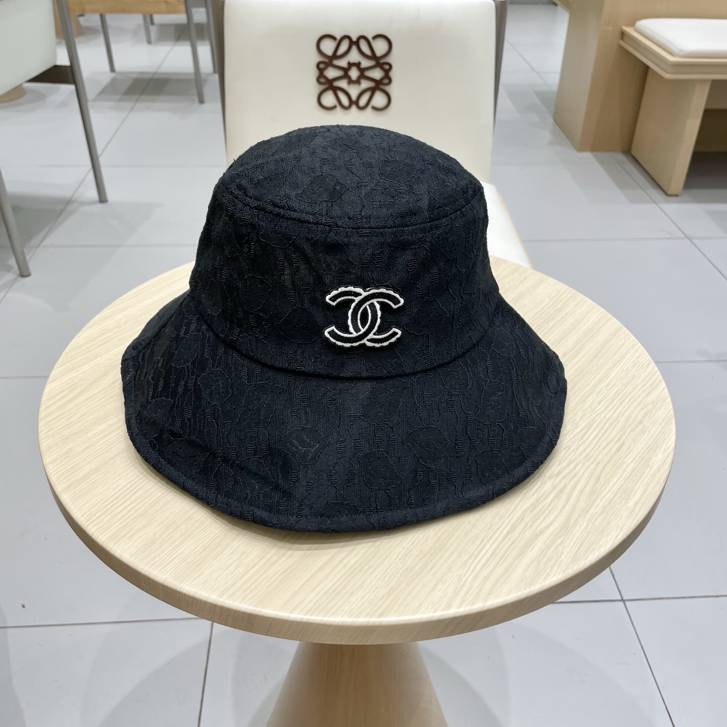 chanel香奈儿大檐遮阳帽子女夏天柔软可折叠渔夫帽蕾丝花纹布帽休闲度假太阳帽