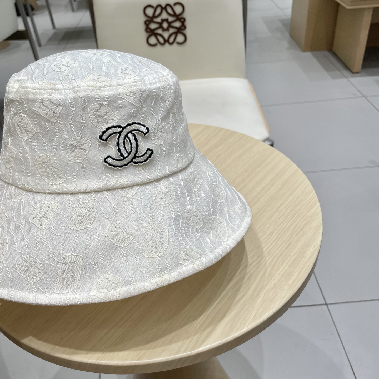 chanel香奈儿大檐遮阳帽子女夏天柔软可折叠渔夫帽蕾丝花纹布帽休闲度假太阳帽