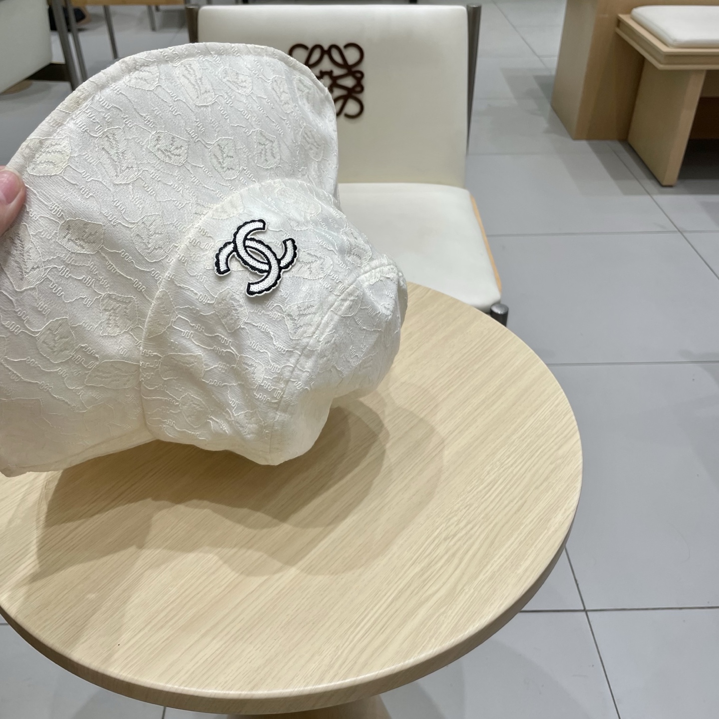 chanel香奈儿大檐遮阳帽子女夏天柔软可折叠渔夫帽蕾丝花纹布帽休闲度假太阳帽