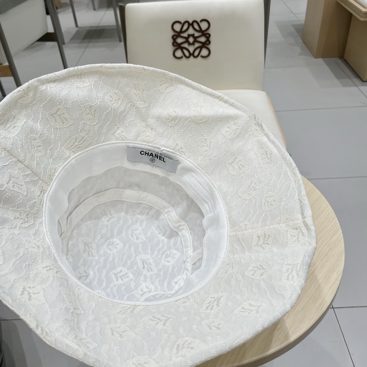 chanel香奈儿大檐遮阳帽子女夏天柔软可折叠渔夫帽蕾丝花纹布帽休闲度假太阳帽