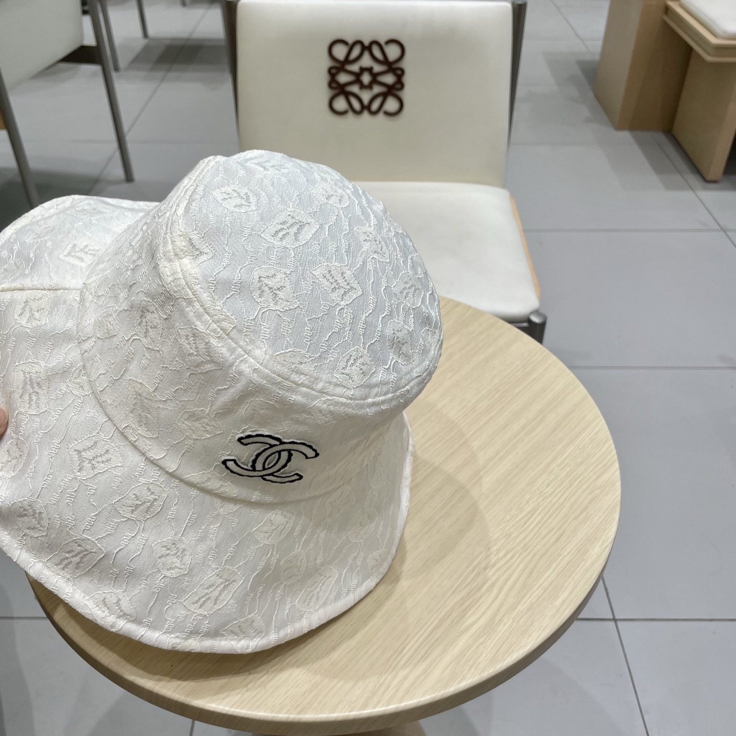 chanel香奈儿大檐遮阳帽子女夏天柔软可折叠渔夫帽蕾丝花纹布帽休闲度假太阳帽