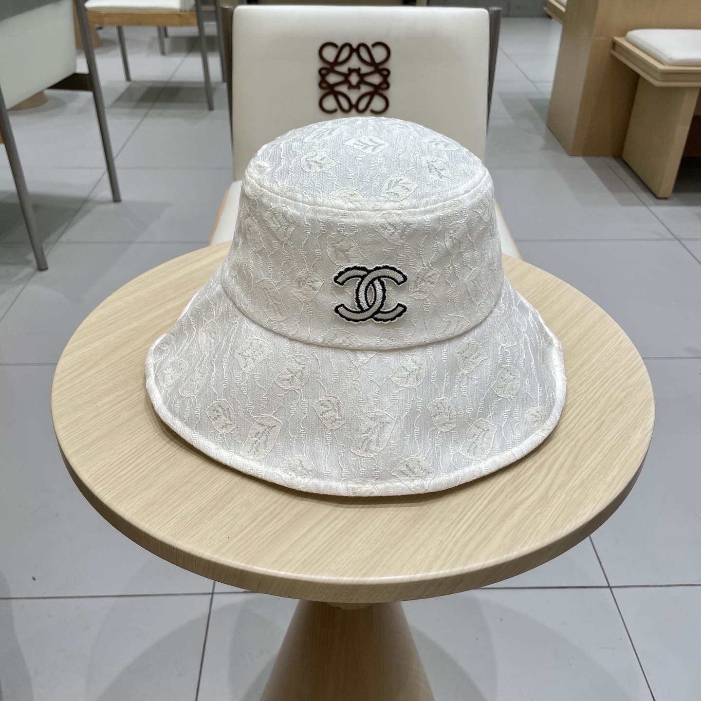 chanel香奈儿大檐遮阳帽子女夏天柔软可折叠渔夫帽蕾丝花纹布帽休闲度假太阳帽