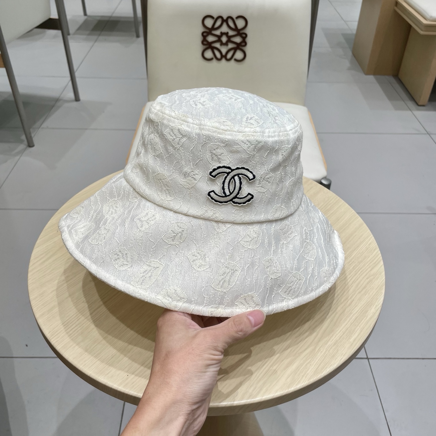 chanel香奈儿大檐遮阳帽子女夏天柔软可折叠渔夫帽蕾丝花纹布帽休闲度假太阳帽