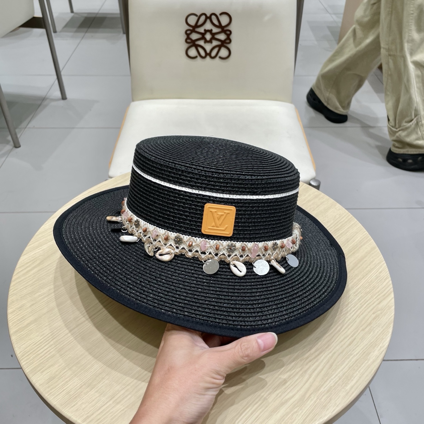  🧢路易威登LouisVuitton😍夏季草帽女平顶复古度假风渔夫帽户外沙滩防晒遮阳民族风平沿宽檐遮