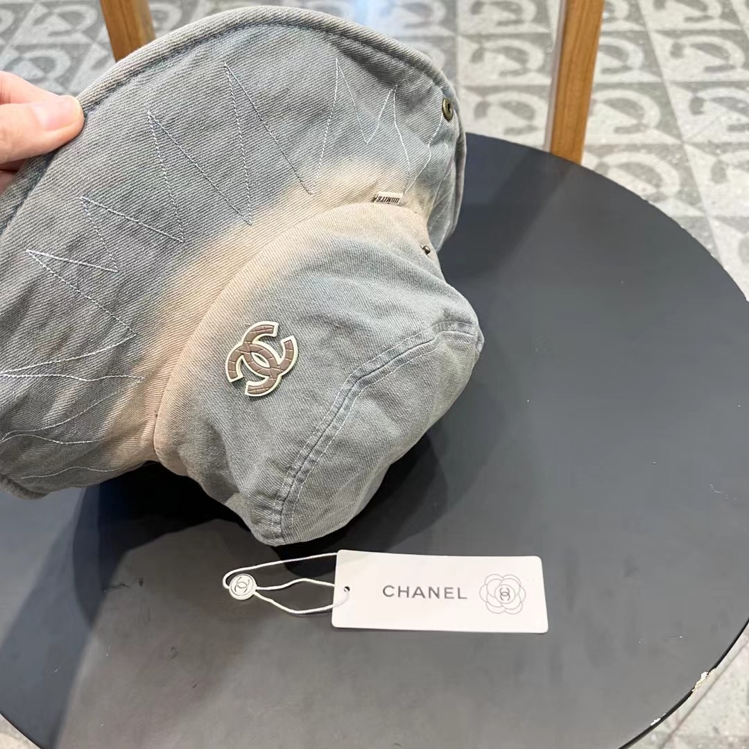 Chanel扎染水洗做旧牛仔渔夫帽子女春夏季百搭户外爬山露营大帽檐登山帽