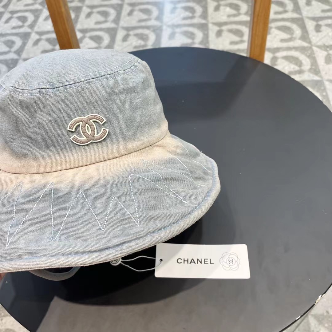 Chanel扎染水洗做旧牛仔渔夫帽子女春夏季百搭户外爬山露营大帽檐登山帽