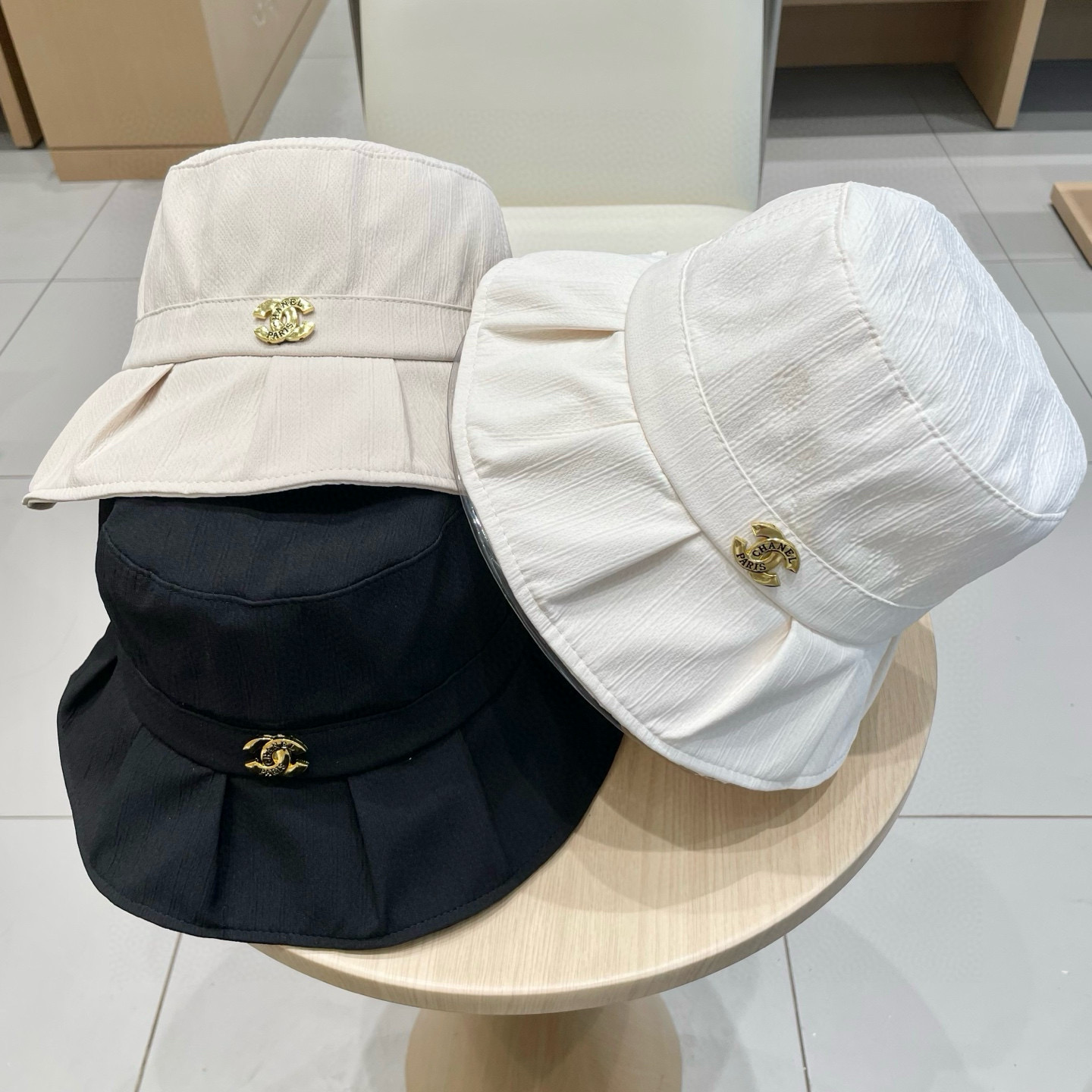  chanel简约荷叶边显脸小渔夫帽子女夏季防紫外线遮阳帽出游防晒帽潮