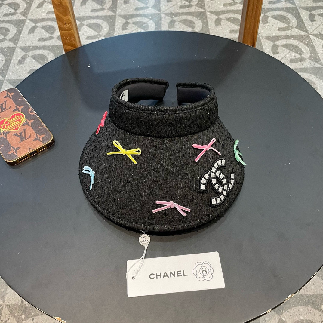  香奈儿Chanel帽子女2025新款彩色甜美可爱蝴蝶结空顶防晒帽夏季防紫外线遮阳帽