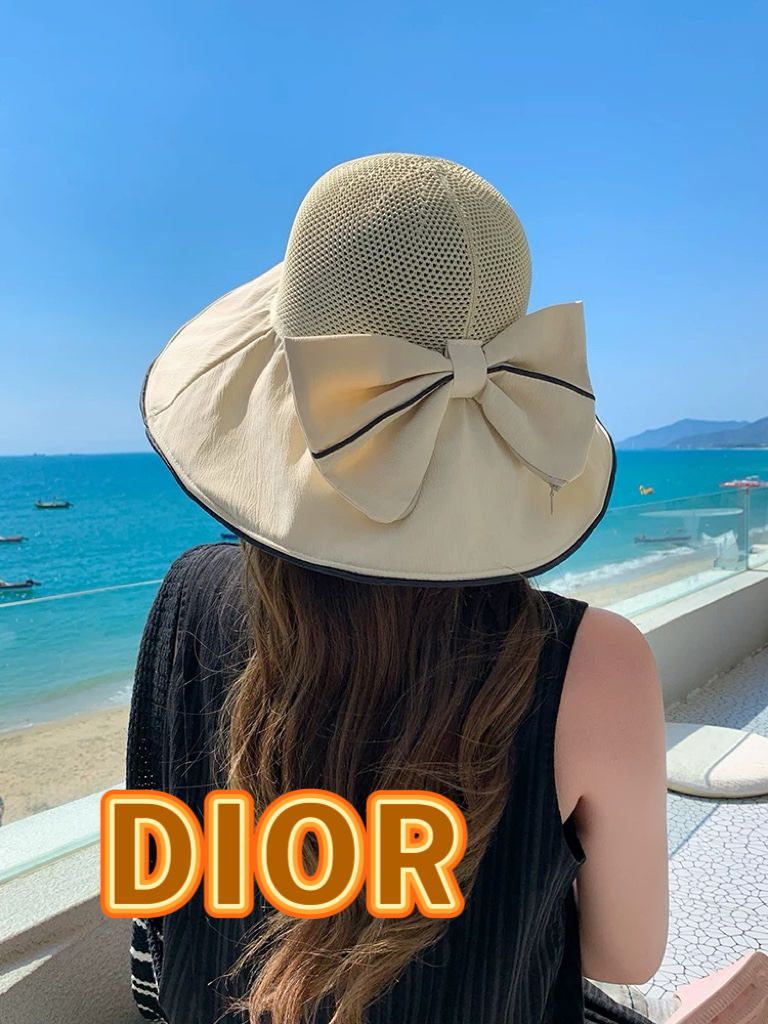 DIOR迪奥帽子女夏季遮阳防晒渔夫帽防紫外线大檐遮脸大头围显脸小太阳透气。 