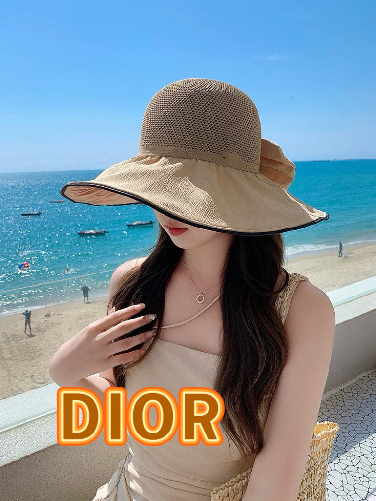  DIOR迪奥帽子女夏季遮阳防晒渔夫帽防紫外线大檐遮脸大头围显脸小太阳透气