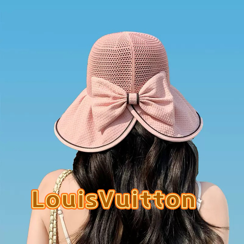  🧢路易威登LouisVuitton春夏季新款蝴蝶结遮阳大沿帽子女户外休闲运动时尚透气渔夫帽盆帽h