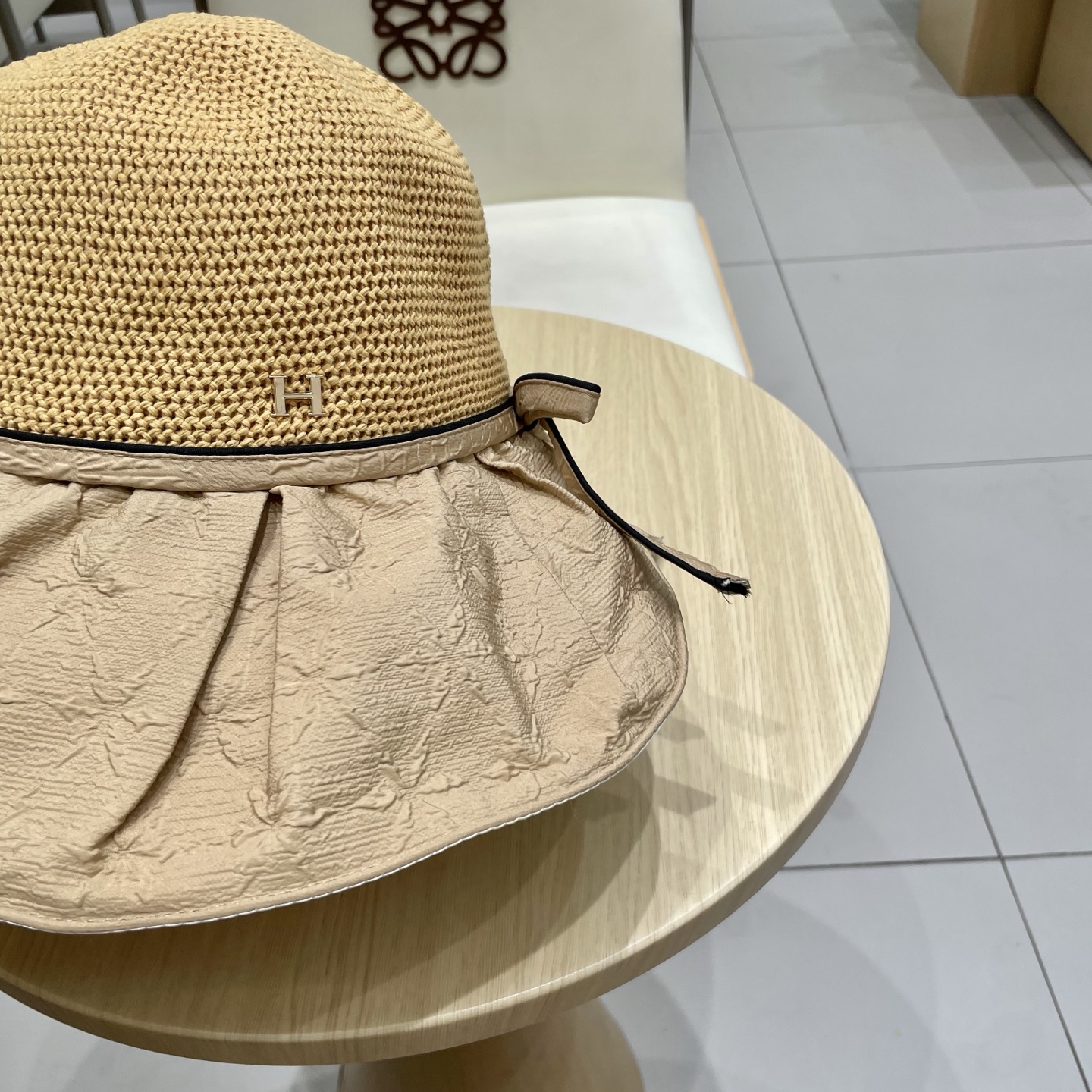 爱马仕夏季新款帽子女针织蝴蝶结遮阳帽防紫外线折叠透气防晒太阳帽