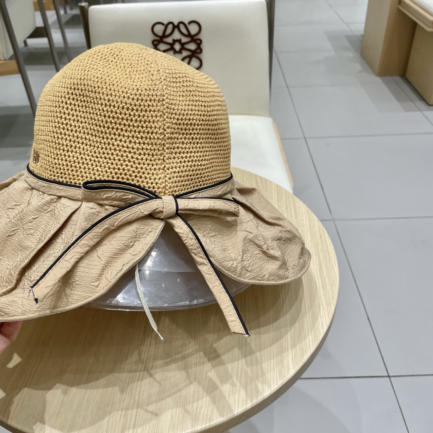 爱马仕夏季新款帽子女针织蝴蝶结遮阳帽防紫外线折叠透气防晒太阳帽