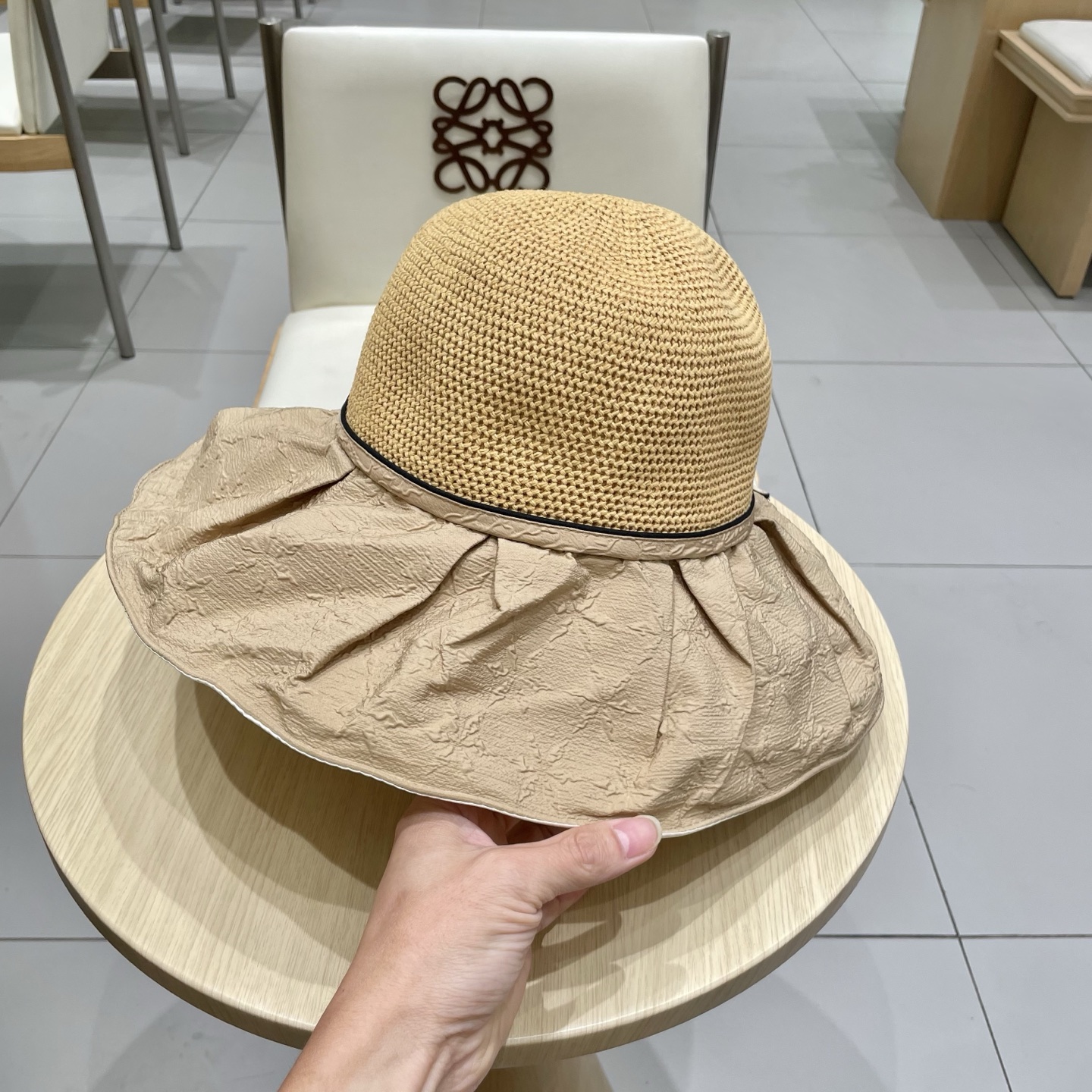 爱马仕夏季新款帽子女针织蝴蝶结遮阳帽防紫外线折叠透气防晒太阳帽