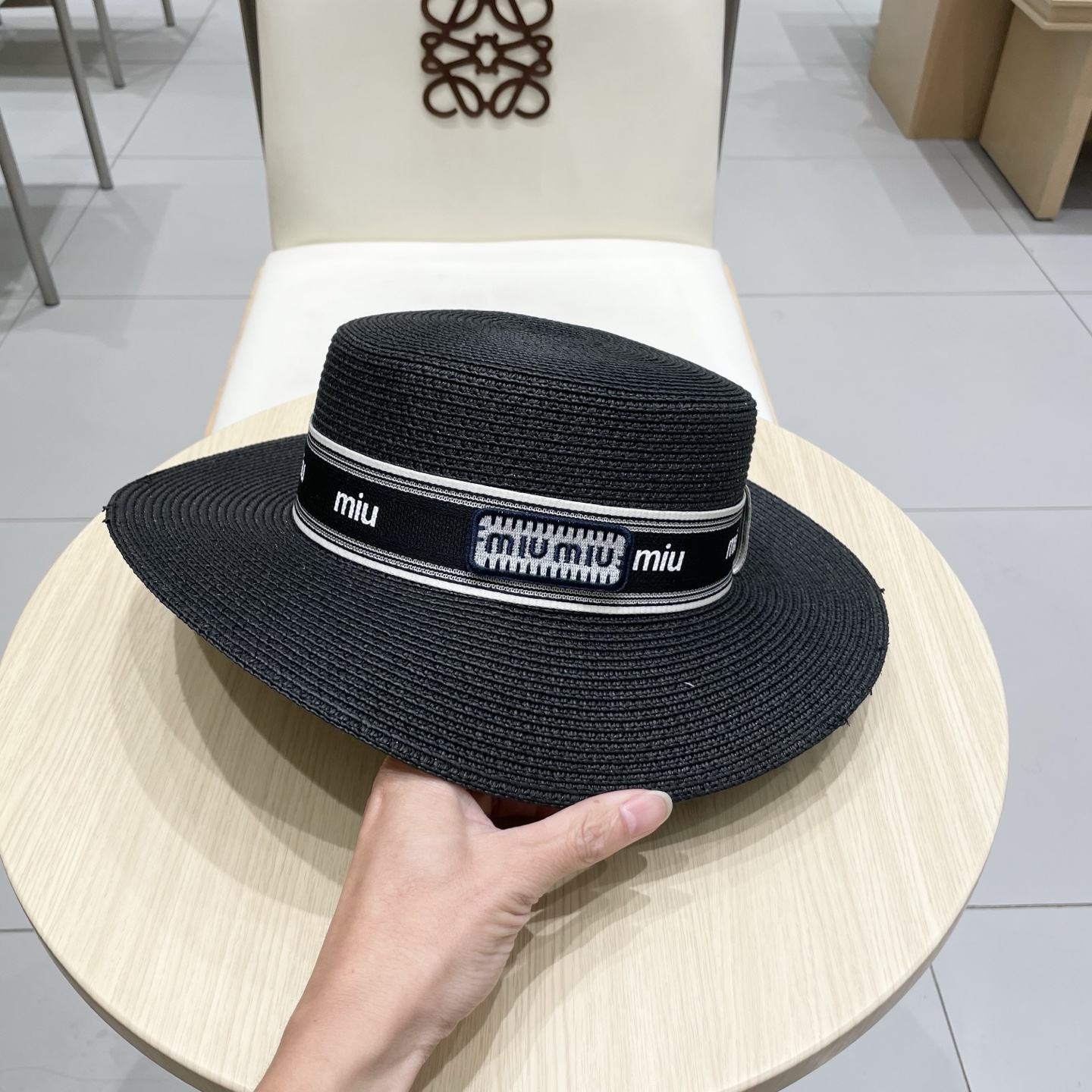 缪缪miumiu新款平顶草帽，高级定制，名媛风，夏季防晒防紫外线，出行必备，百搭好看