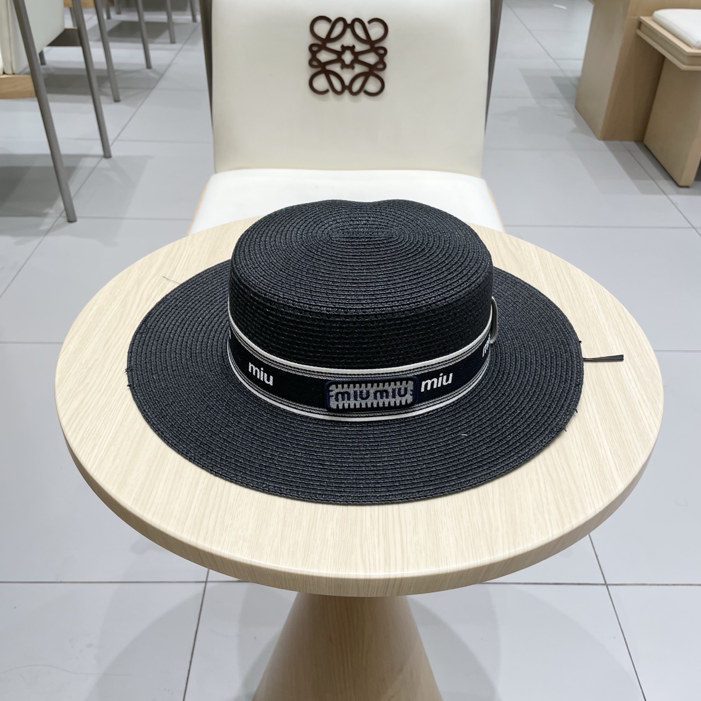 缪缪miumiu新款平顶草帽，高级定制，名媛风，夏季防晒防紫外线，出行必备，百搭好看