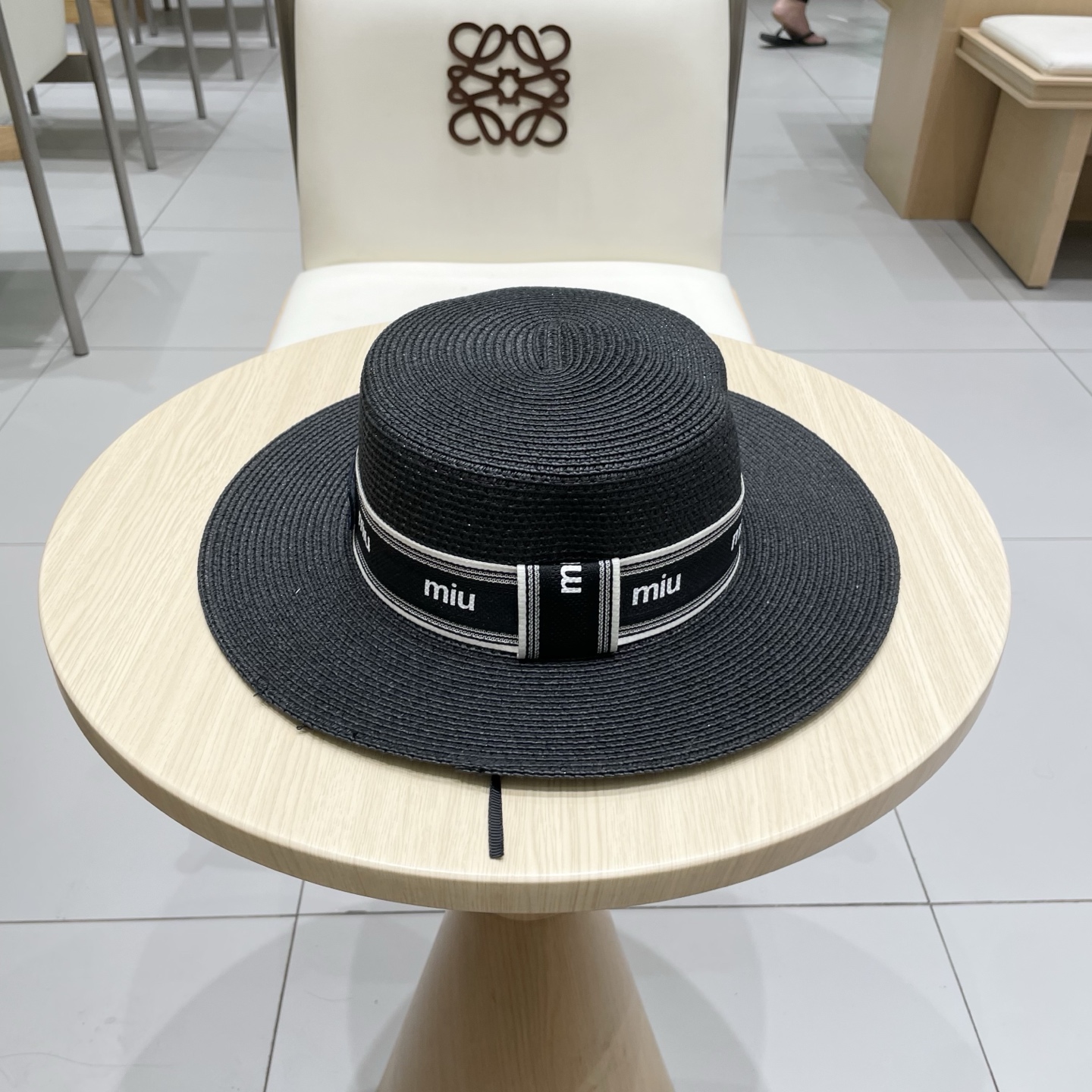 缪缪miumiu新款平顶草帽，高级定制，名媛风，夏季防晒防紫外线，出行必备，百搭好看