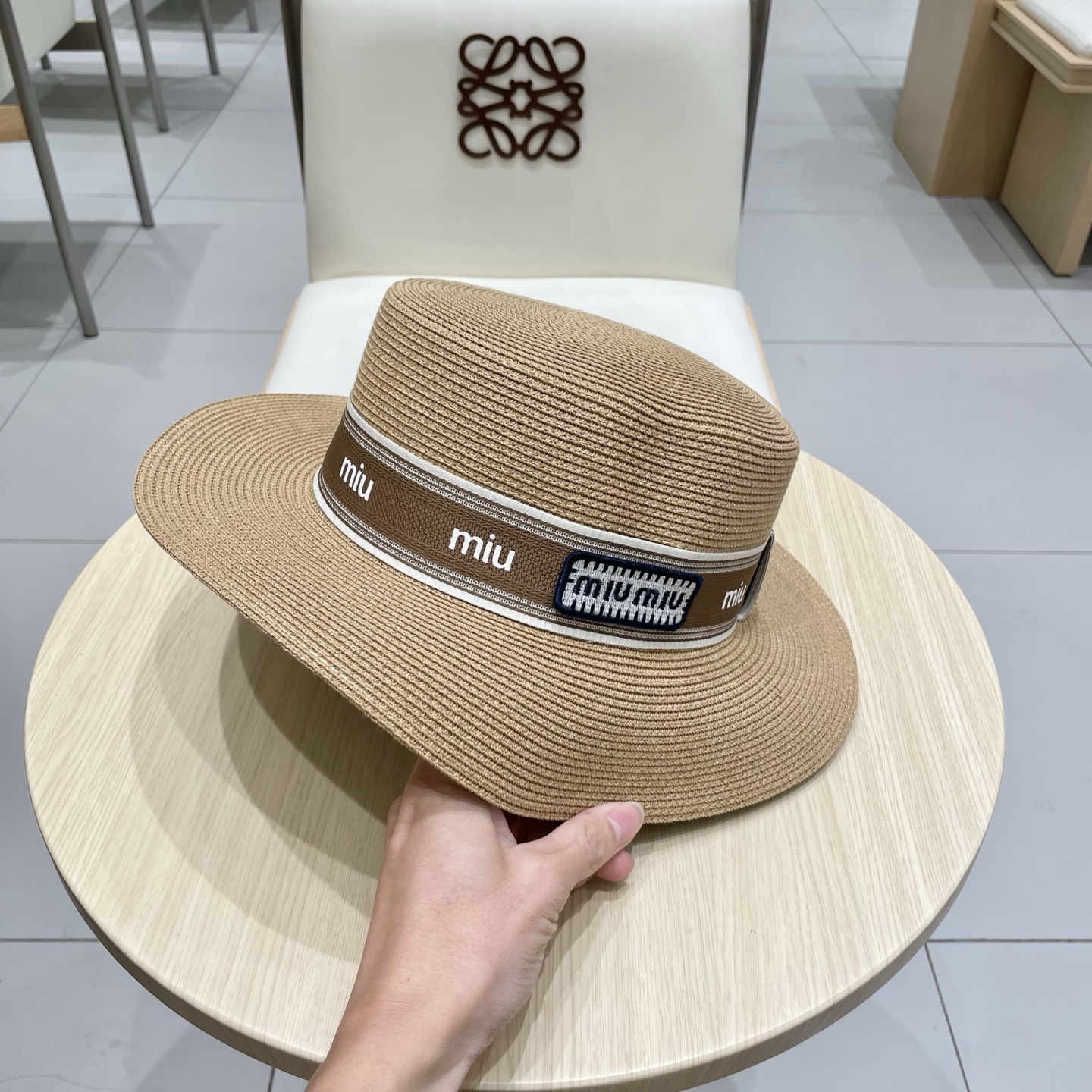 缪缪miumiu新款平顶草帽，高级定制，名媛风，夏季防晒防紫外线，出行必备，百搭好看
