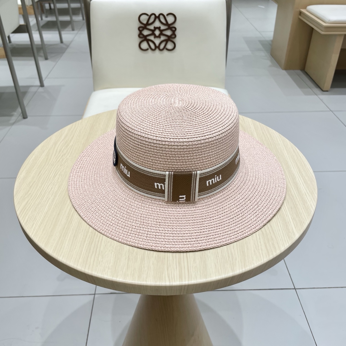 缪缪miumiu新款平顶草帽，高级定制，名媛风，夏季防晒防紫外线，出行必备，百搭好看