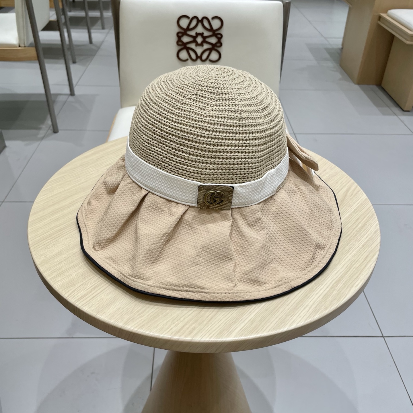  gucci古奇女夏季遮阳防晒防紫外线蝴蝶结渔夫帽遮脸黑胶太阳帽