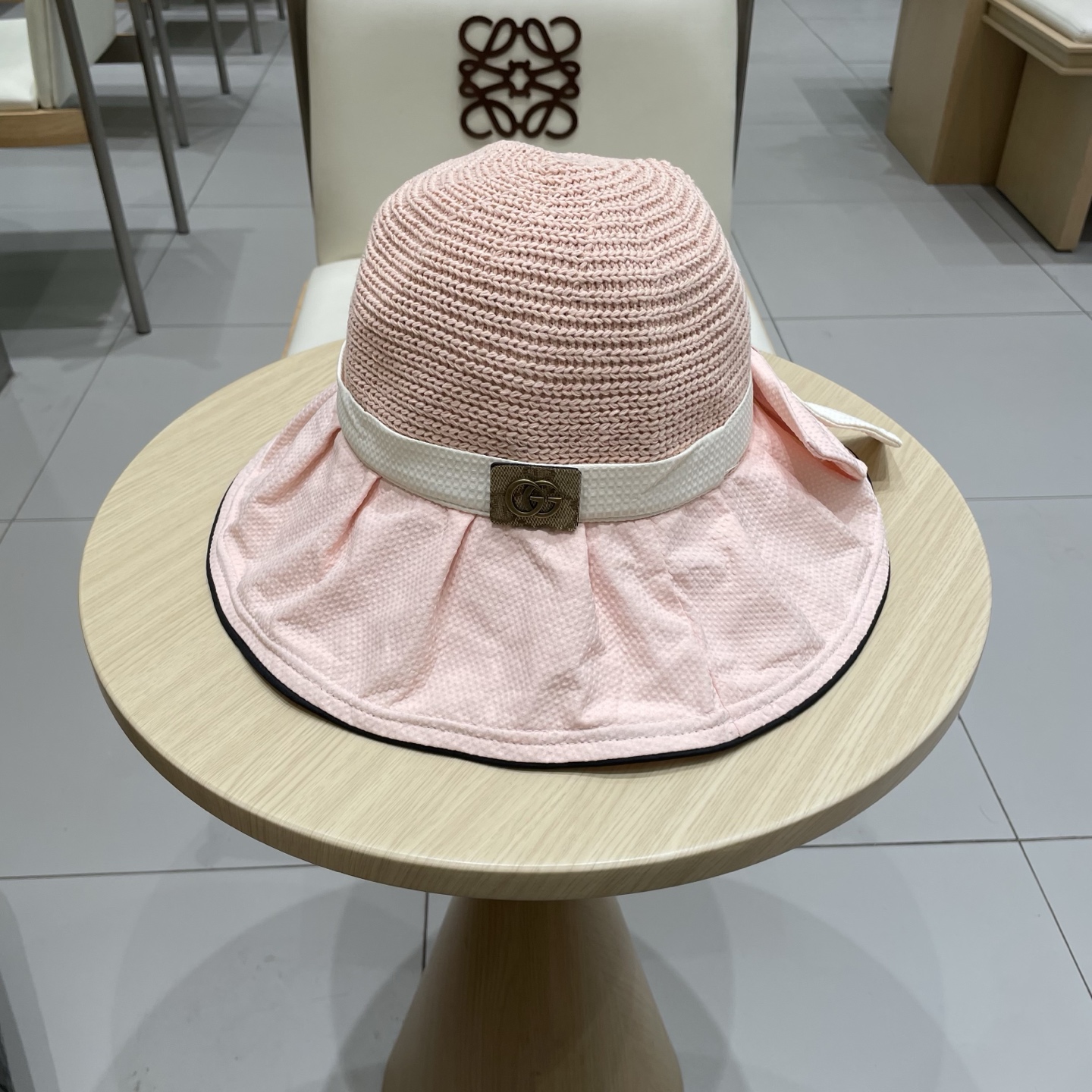  gucci古奇女夏季遮阳防晒防紫外线蝴蝶结渔夫帽遮脸黑胶太阳帽