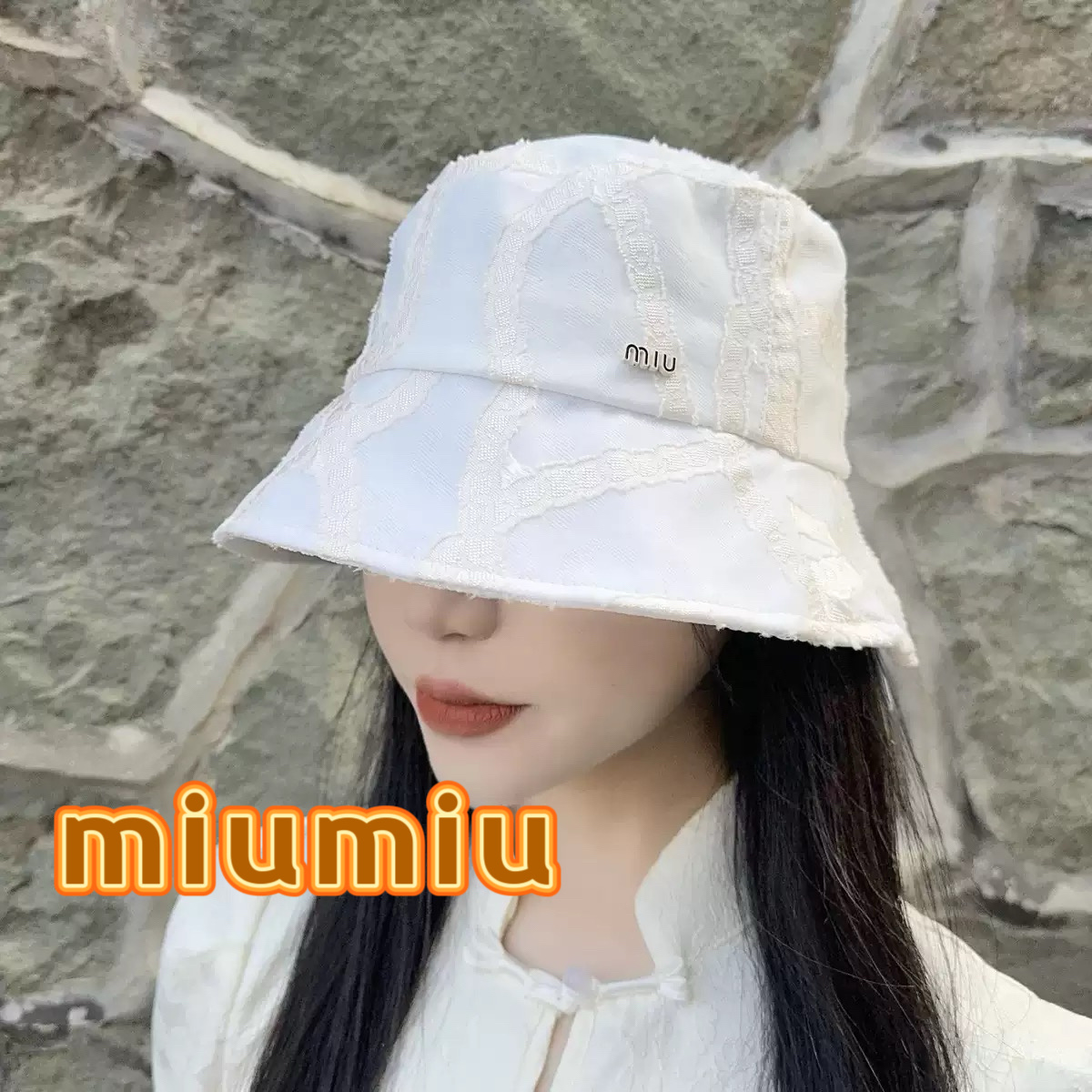 P85缪缪miumiu2025春夏新款布帽渔夫帽，头围57cm