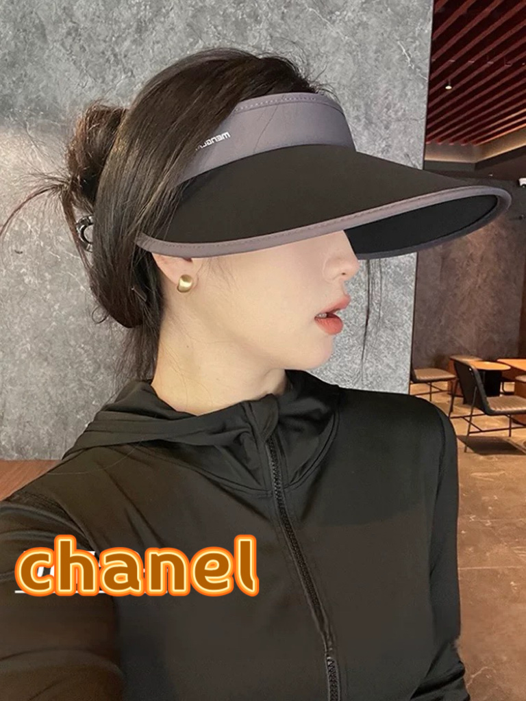 chanel香奈儿双面冰丝空顶遮阳帽女夏天防紫外线扎马尾户外遮阳大檐遮脸太阳帽