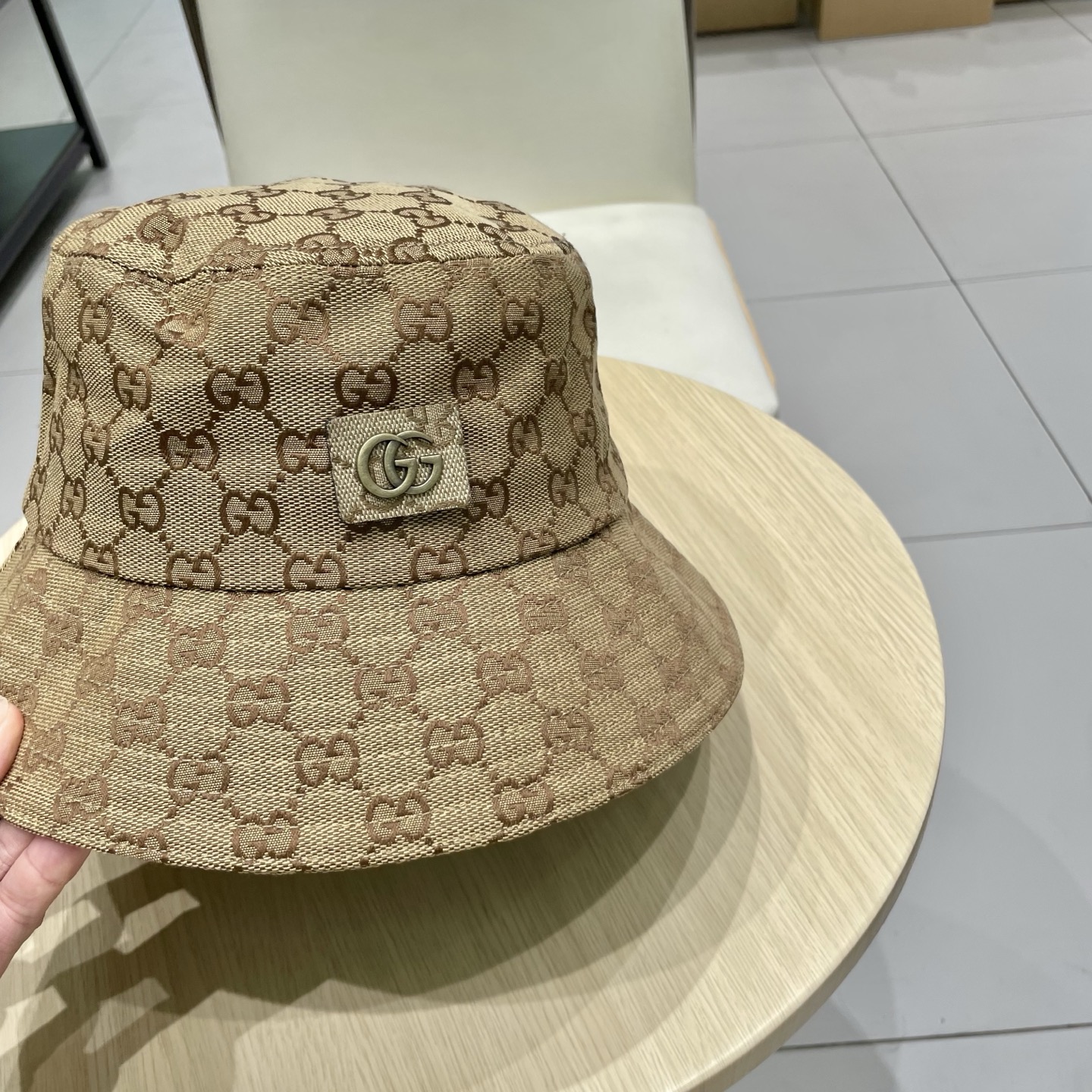 Gucci古奇经典款老花渔夫帽，男女通用，头围57cm