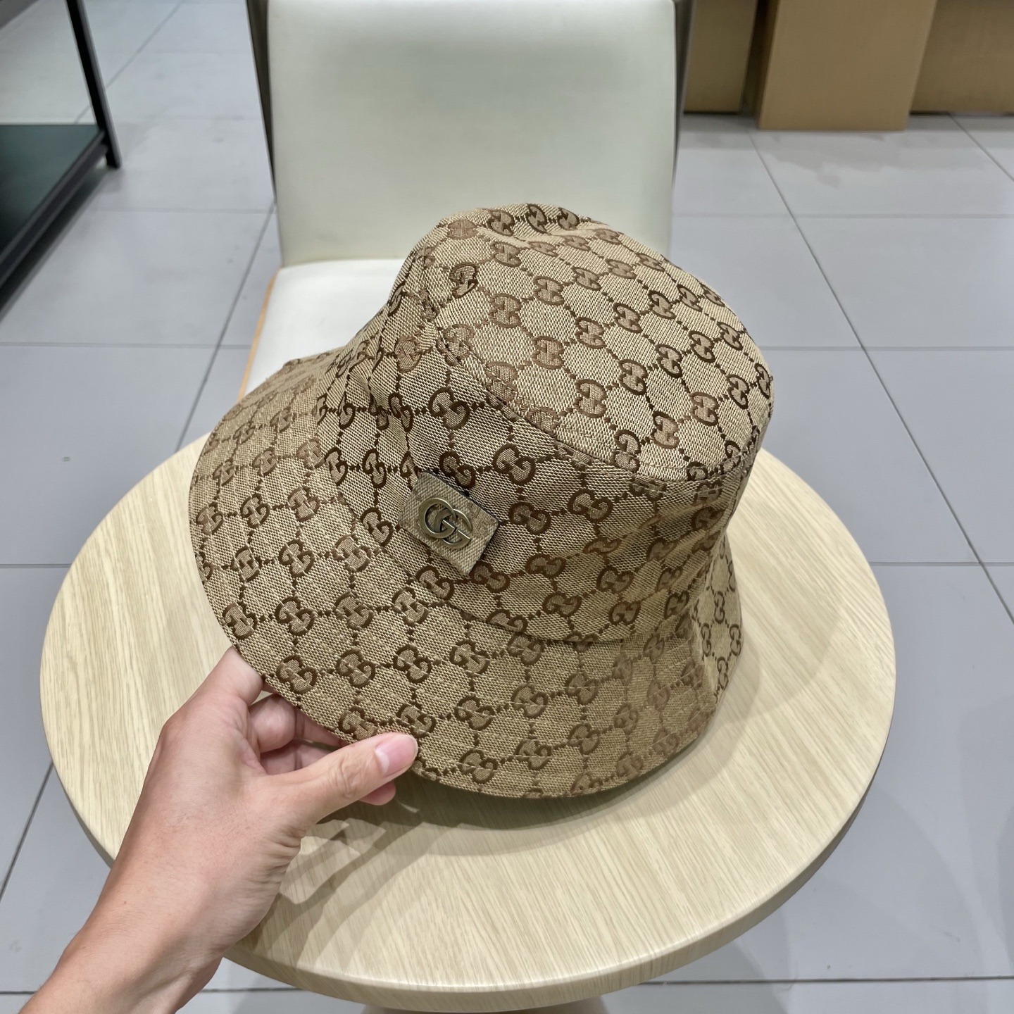 Gucci古奇经典款老花渔夫帽，男女通用，头围57cm