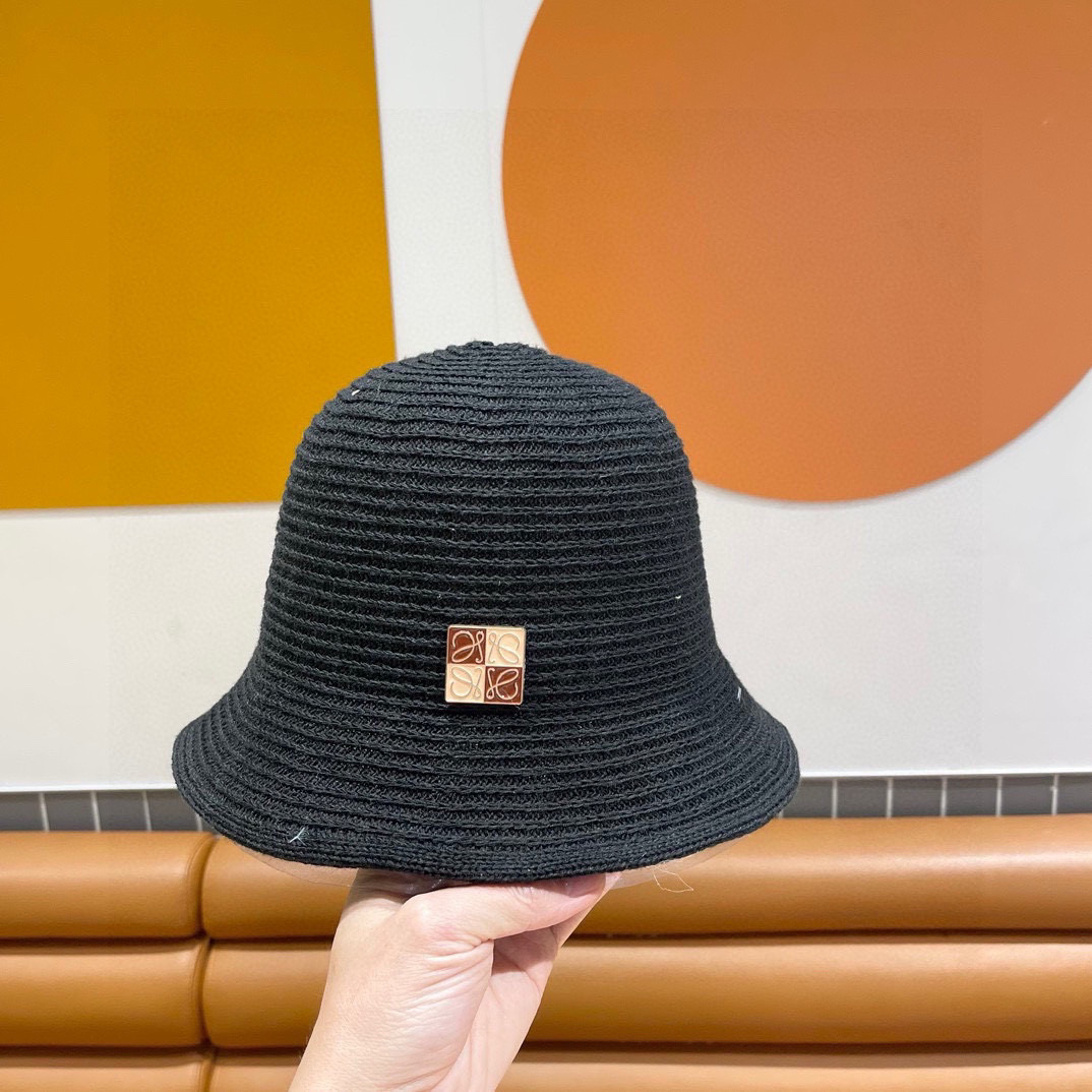  罗意威👒LOEWE针织防晒透气水桶渔夫帽女夏韩版ins显脸小遮脸盆帽适合圆脸