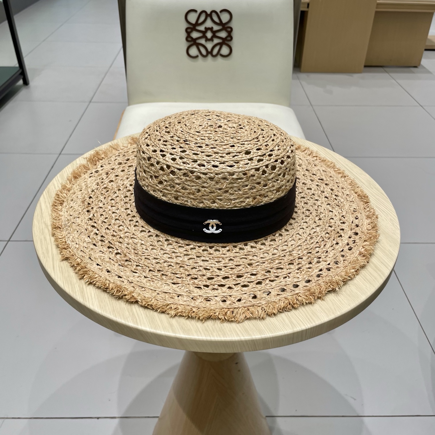  chanel香奈儿拉夏贝尔草帽拉菲草法式平顶遮阳帽海边度假大檐太阳帽镂空防晒帽