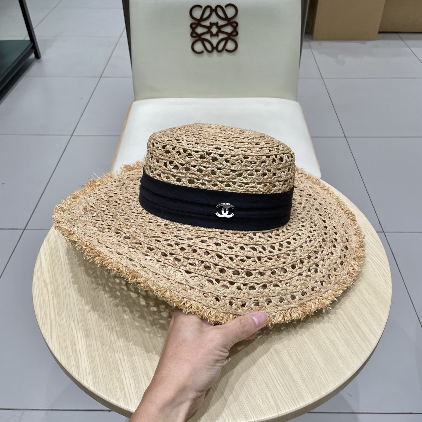  chanel香奈儿拉夏贝尔草帽拉菲草法式平顶遮阳帽海边度假大檐太阳帽镂空防晒帽