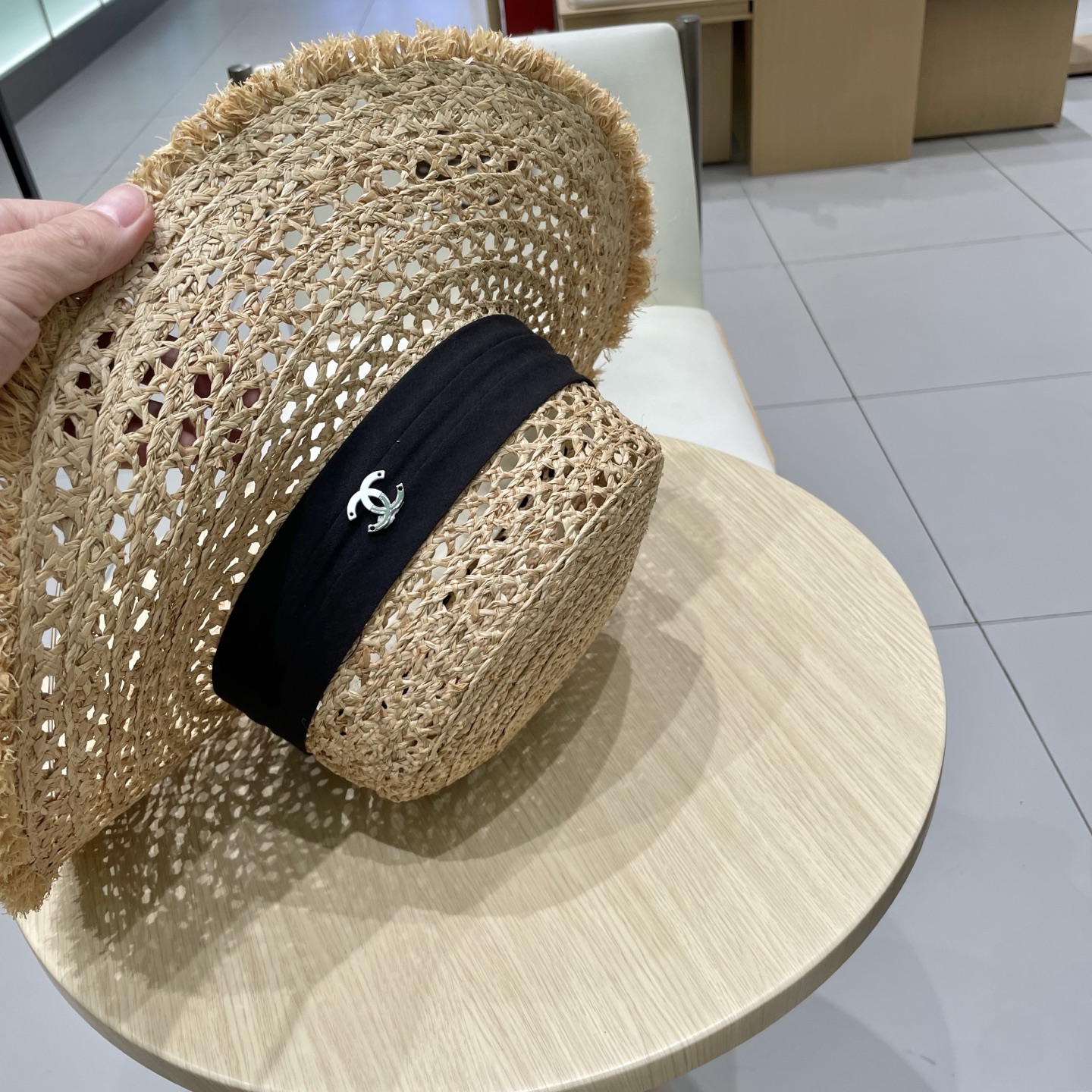  chanel香奈儿拉夏贝尔草帽拉菲草法式平顶遮阳帽海边度假大檐太阳帽镂空防晒帽