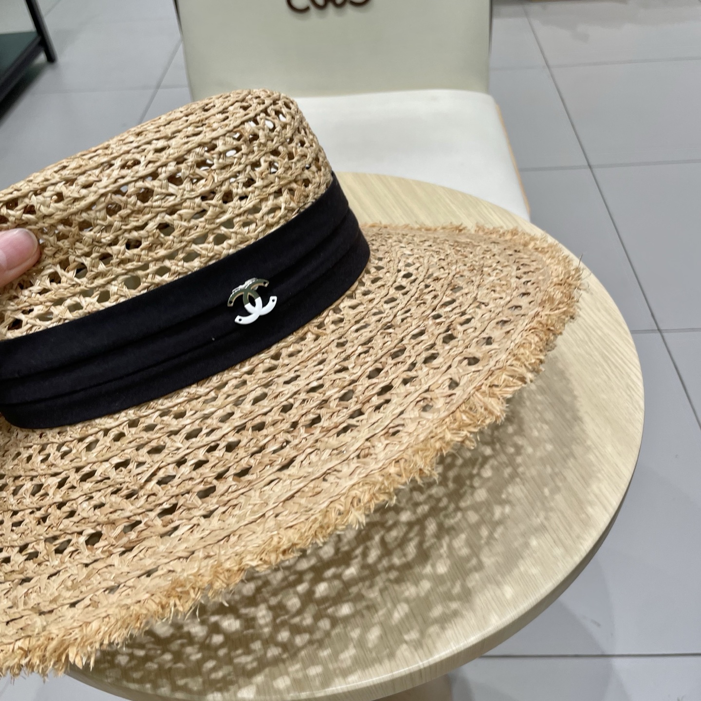  chanel香奈儿拉夏贝尔草帽拉菲草法式平顶遮阳帽海边度假大檐太阳帽镂空防晒帽