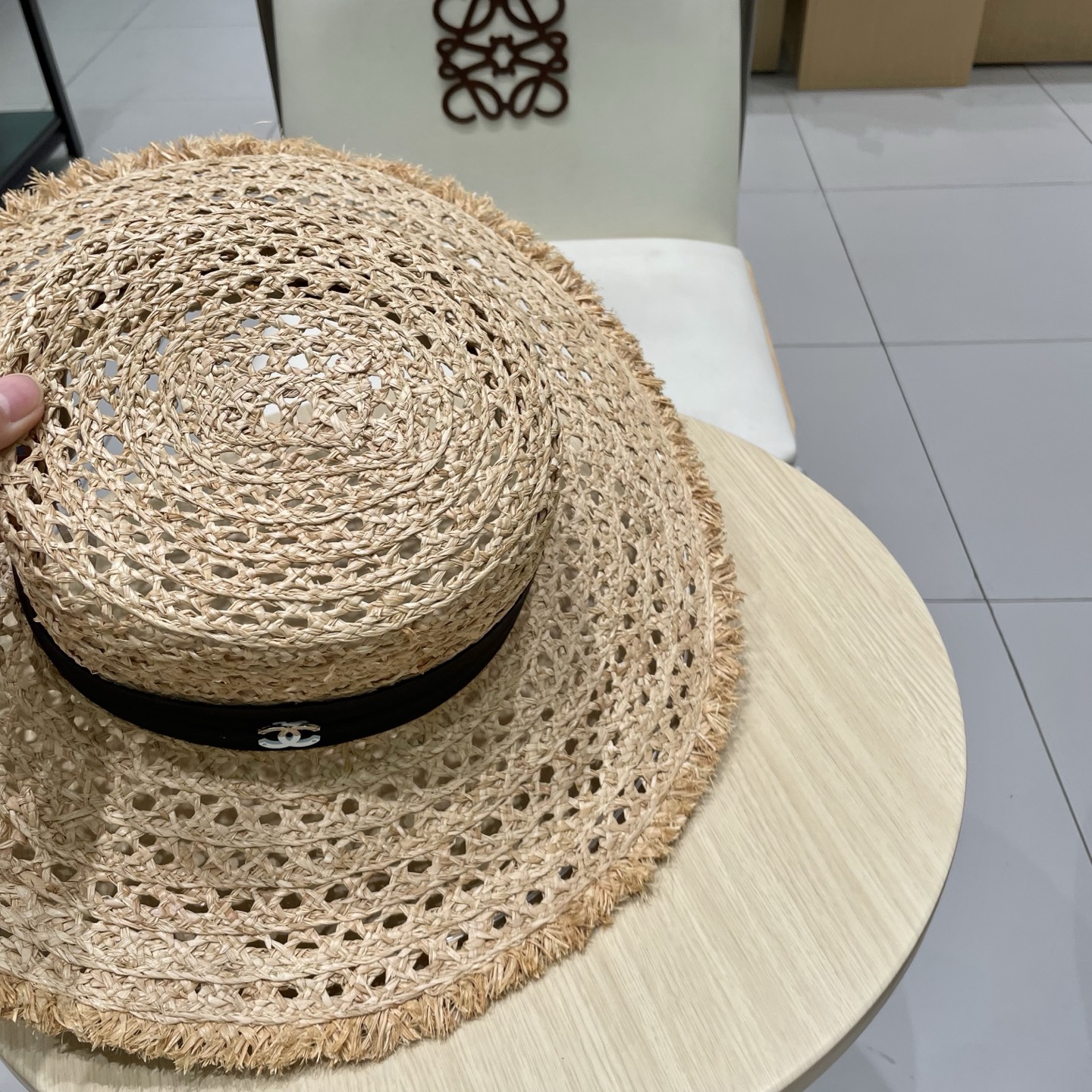  chanel香奈儿拉夏贝尔草帽拉菲草法式平顶遮阳帽海边度假大檐太阳帽镂空防晒帽
