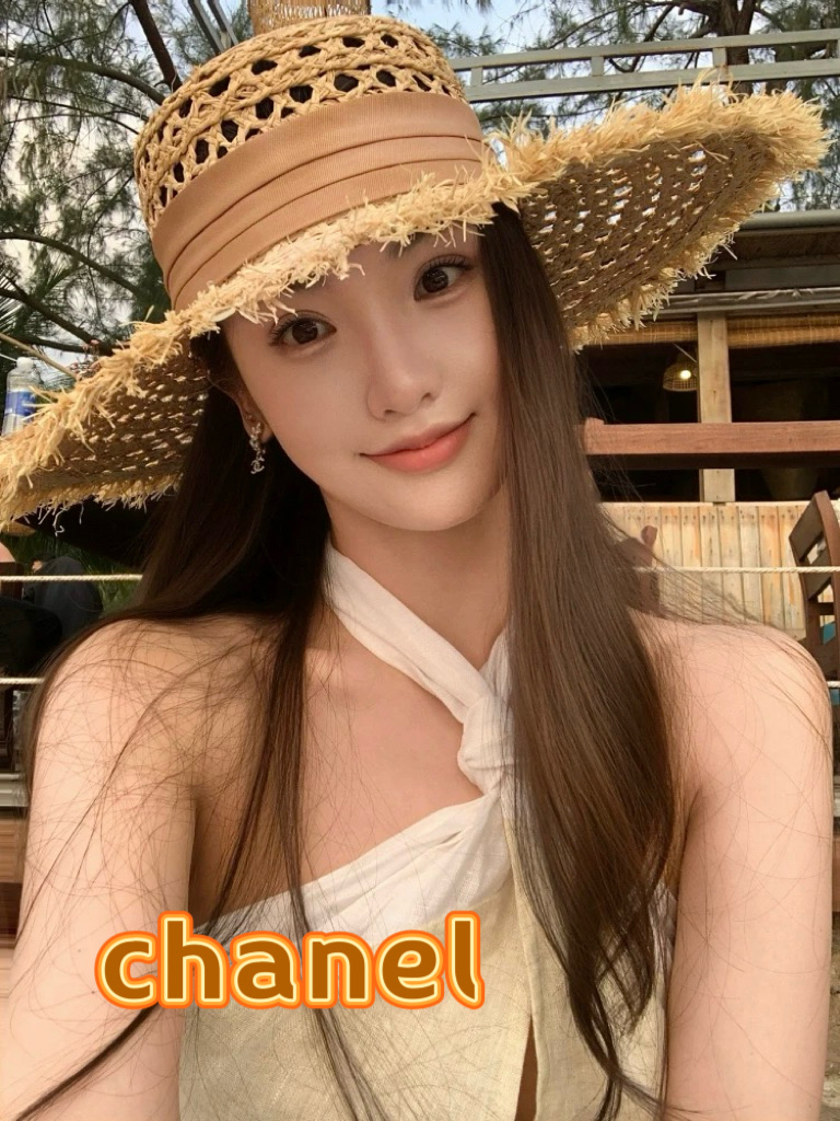  chanel香奈儿拉夏贝尔草帽拉菲草法式平顶遮阳帽海边度假大檐太阳帽镂空防晒帽