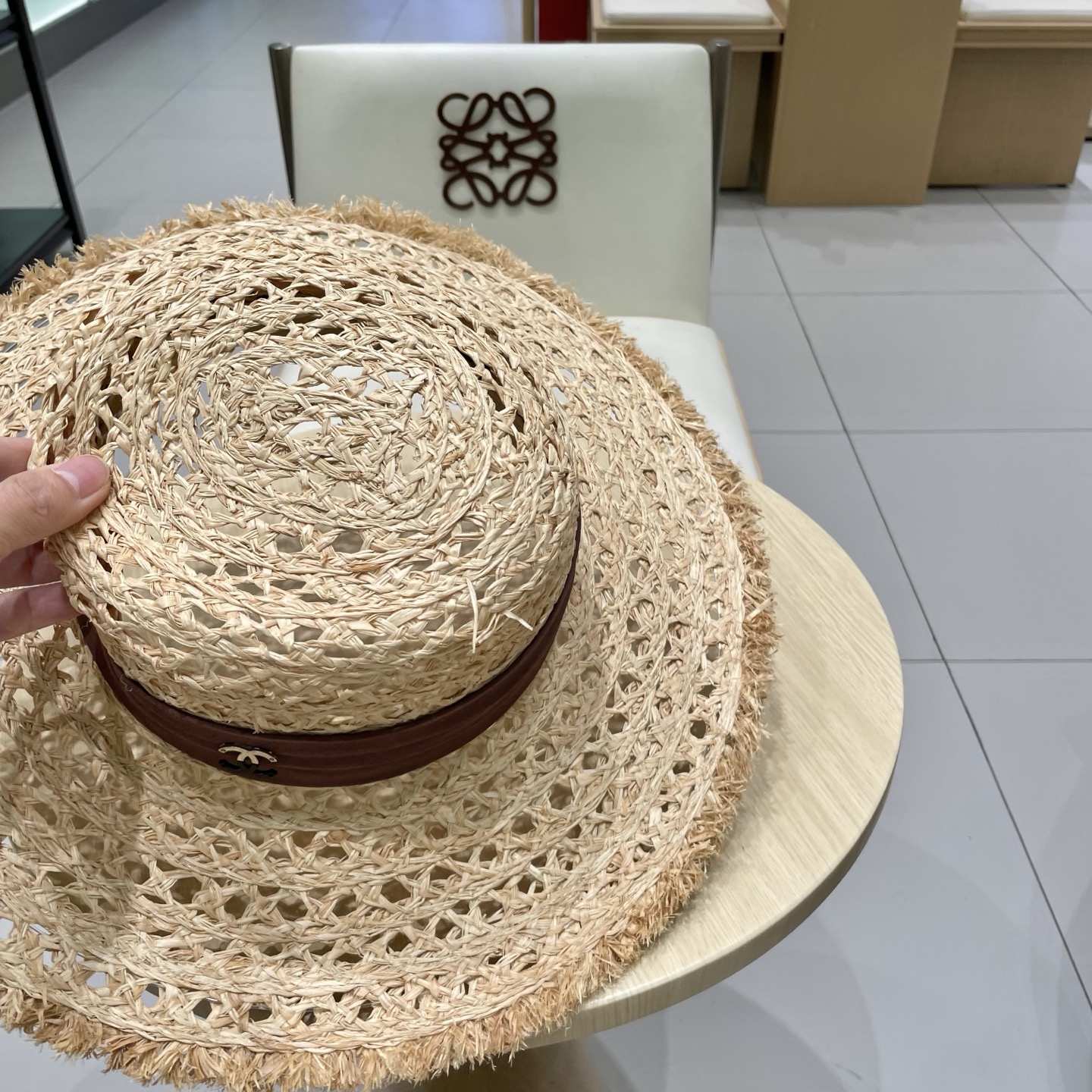  chanel香奈儿拉夏贝尔草帽拉菲草法式平顶遮阳帽海边度假大檐太阳帽镂空防晒帽