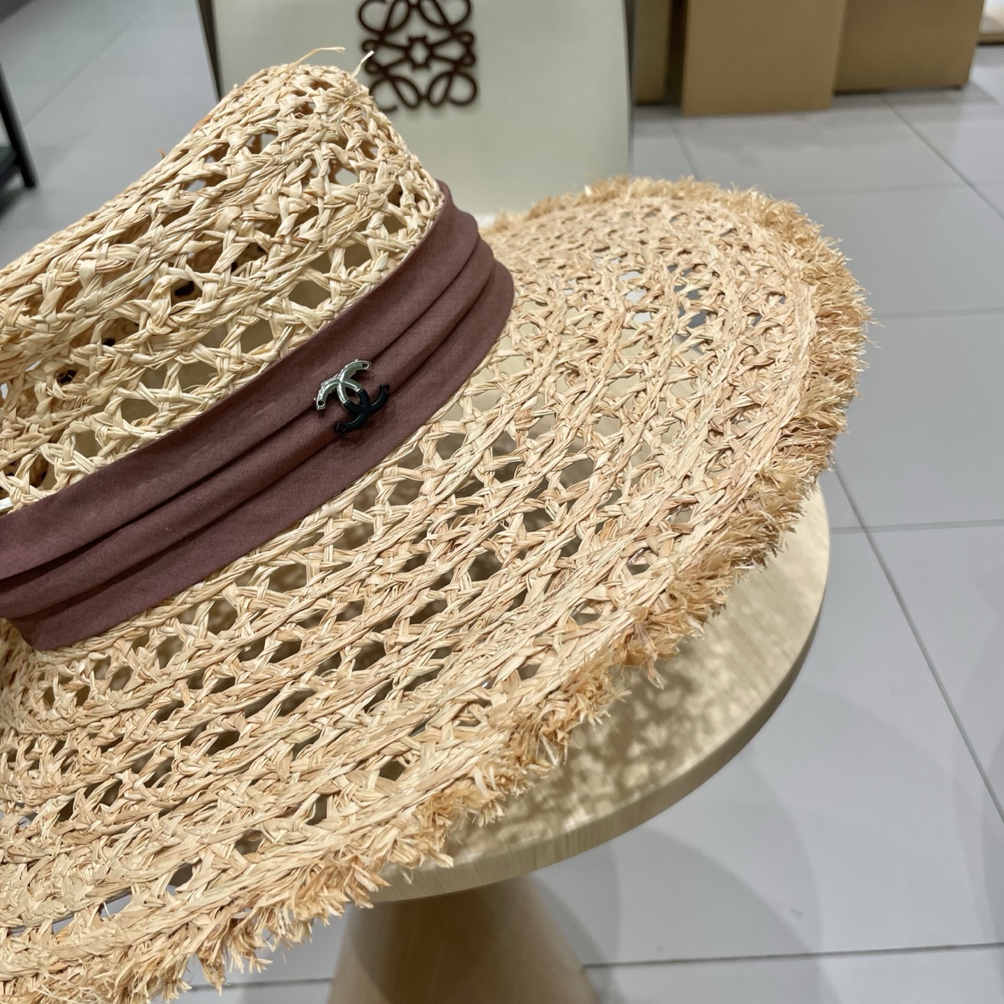  chanel香奈儿拉夏贝尔草帽拉菲草法式平顶遮阳帽海边度假大檐太阳帽镂空防晒帽