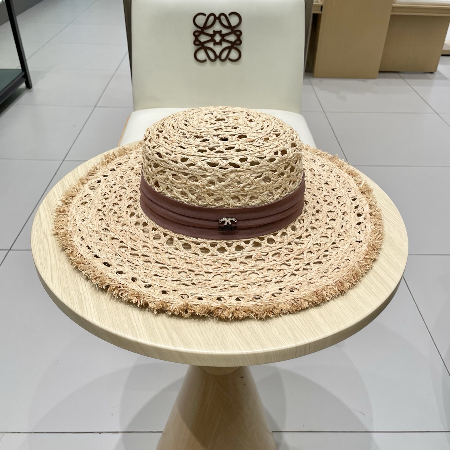  chanel香奈儿拉夏贝尔草帽拉菲草法式平顶遮阳帽海边度假大檐太阳帽镂空防晒帽