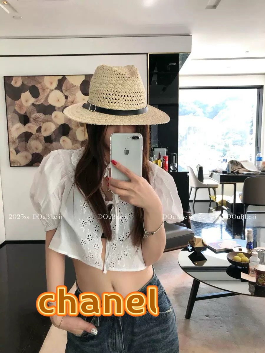   chanel香奈儿男女草帽镂空大帽檐遮阳帽情侣夏季爵士帽男女通用巴拿马帽礼帽