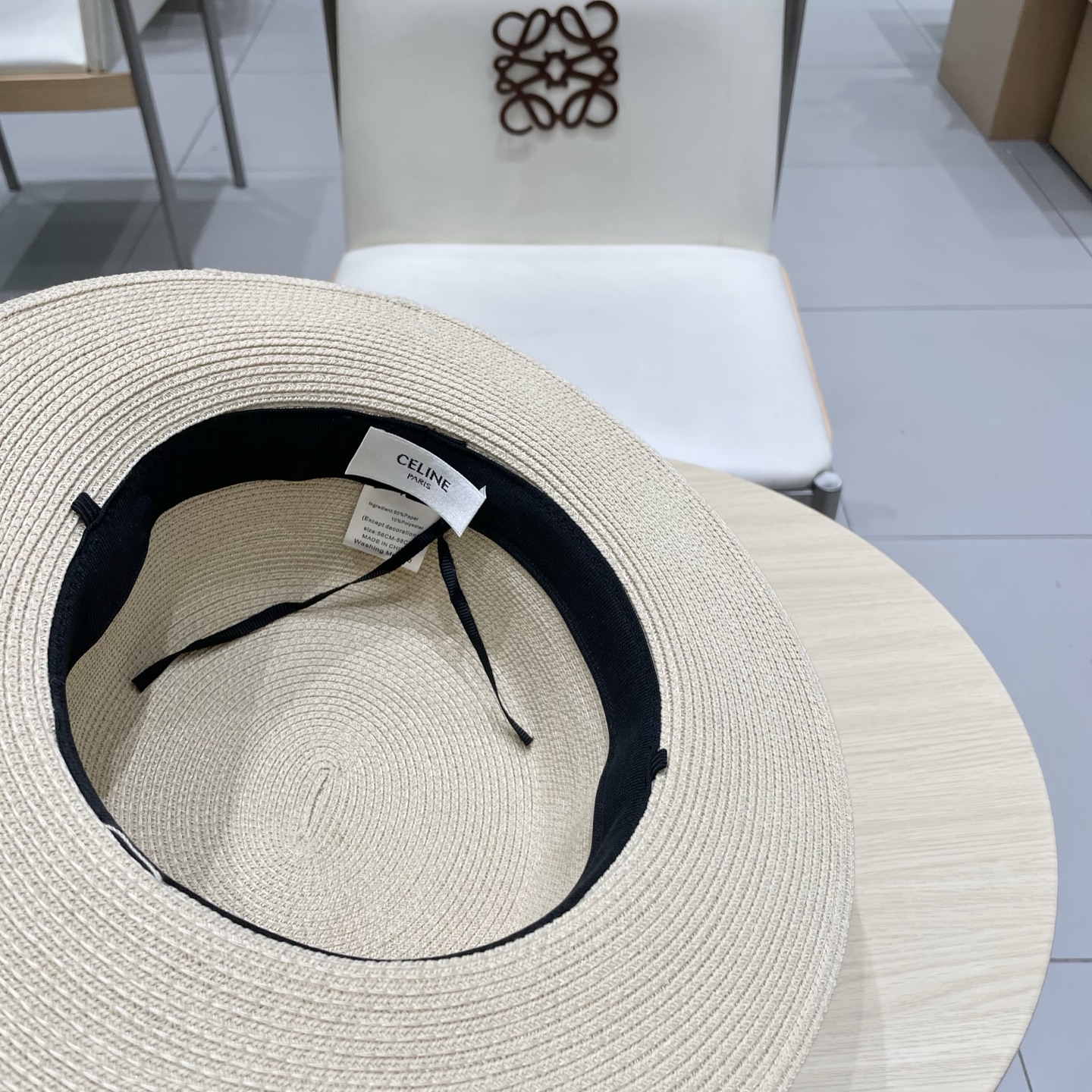  塞琳celine百搭蕾丝绑带蝴蝶结平顶草帽夏季出游遮阳防晒礼帽
