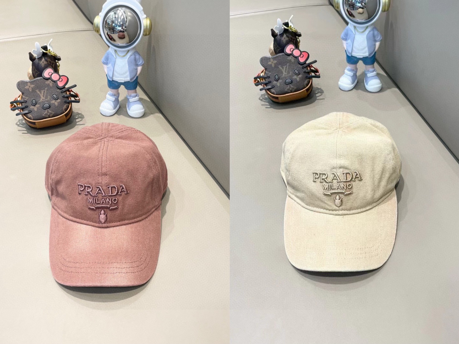   Prada/普拉达刺绣LOGO遮阳帽做旧嘻哈帽男女同款鸭舌帽情侣棒球帽