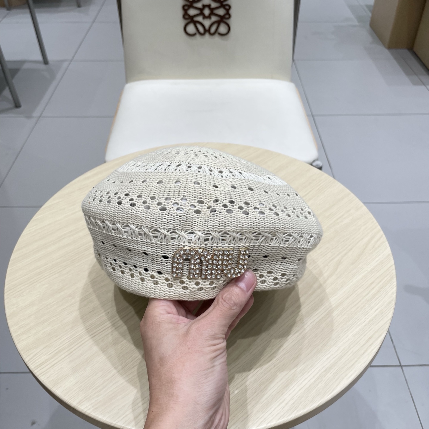  缪缪miumiu镂空贝雷帽女2025春夏季薄款透气复古针织画家帽子显脸小